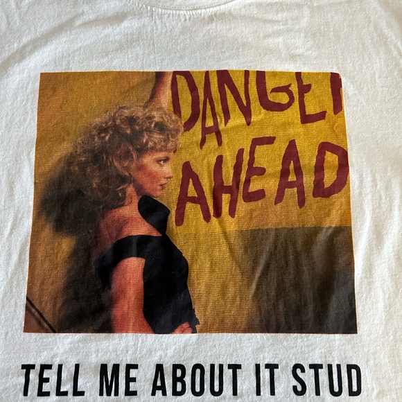 Zara Grease Olivia Newton John “Tell me about it Stud” Tee Shirt White Medium - Picture 10 of 10